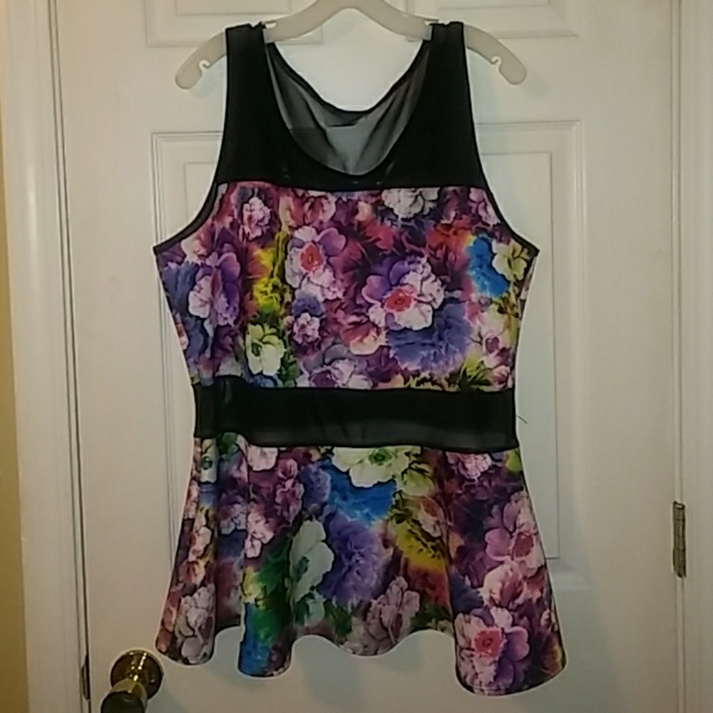 Floral and mesh peplum top - Ashley Stewart